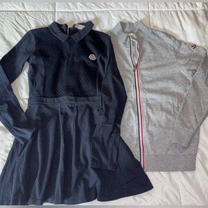 Moncler Gray Zip-Up Jacket with Red Accents and navy dress Sz 10
